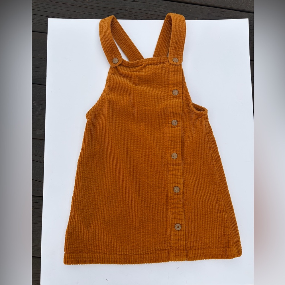 Kids Size 8 TAHARI Corduroy Side-Button, Overall Style Straps Dress Burnt Orange